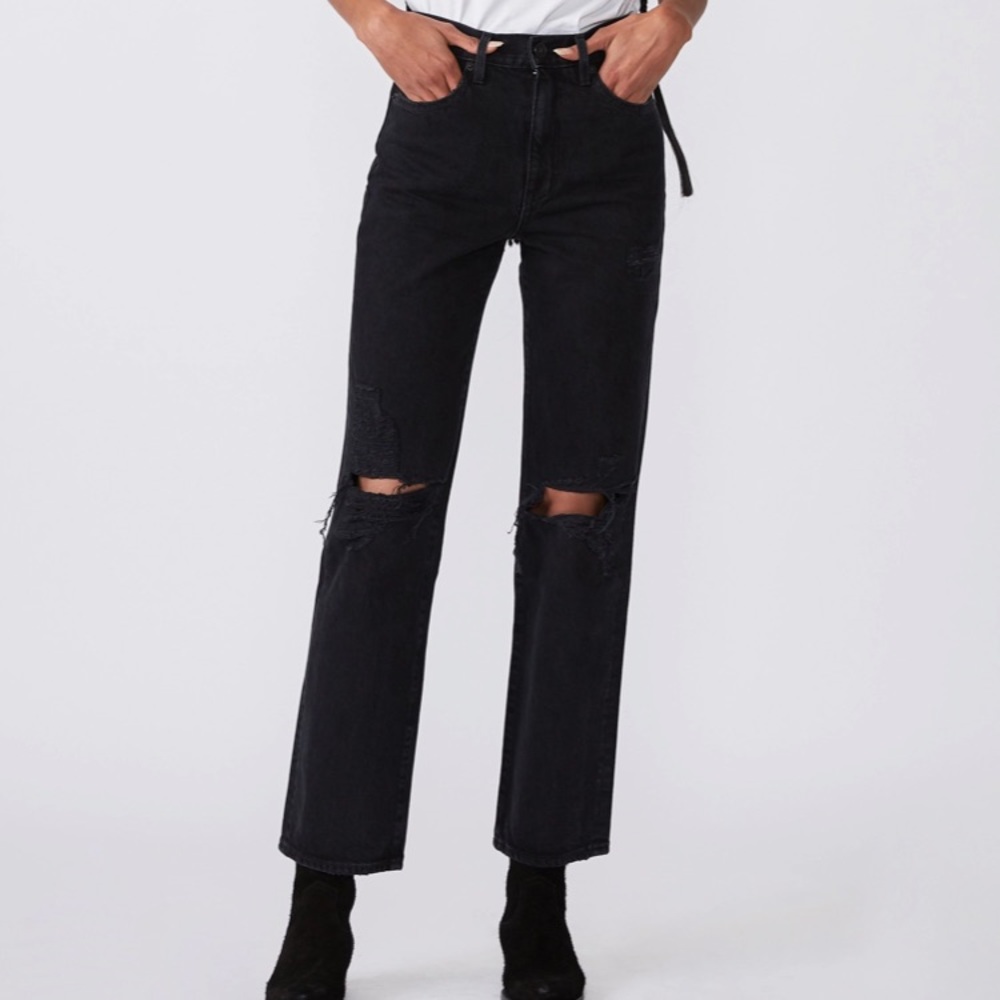 SLVRLAKE London high waisted straight leg jeans in shadow ridge destruct…